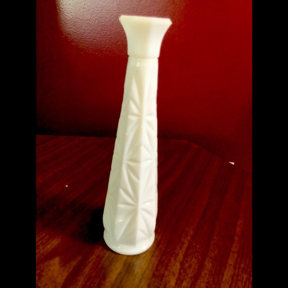 Vintage white milk glass bud vase 1940s